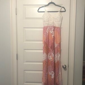 Derek Heart White and Pink Maxi Dress